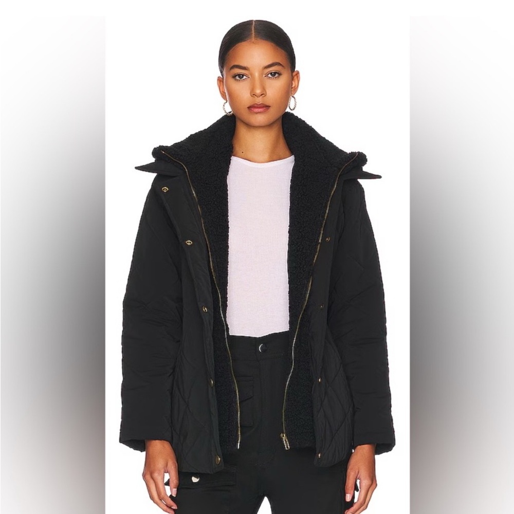 Chic Black Quilted Jacket with Gold Accents